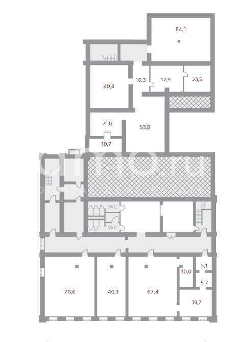 Планировка офиса 2210 м², 1 этаж, БЦ «Лофт 2110»